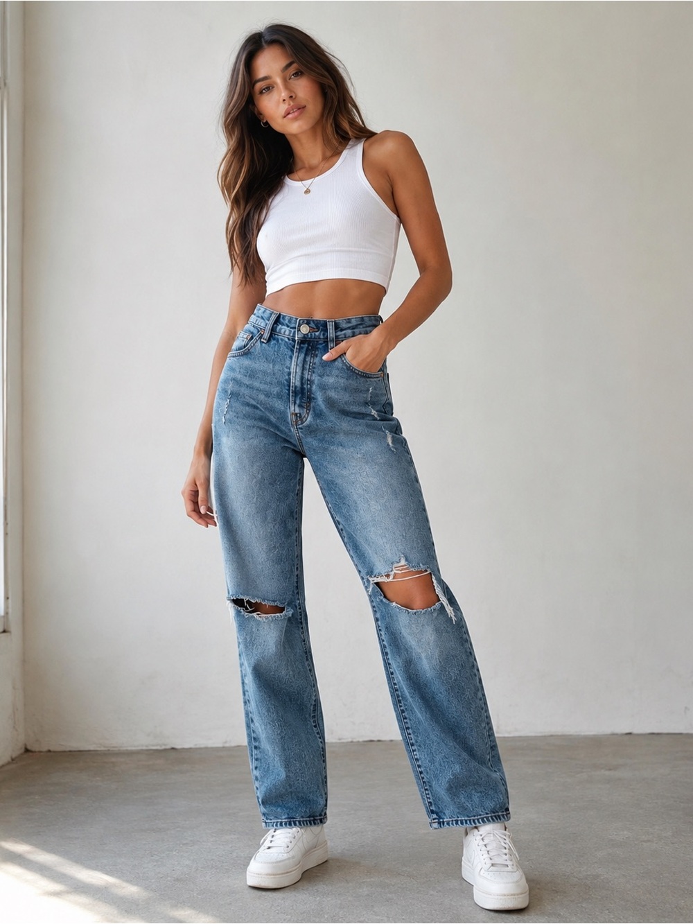 ✨H&M high ankle Distressed Light Blue Jeans